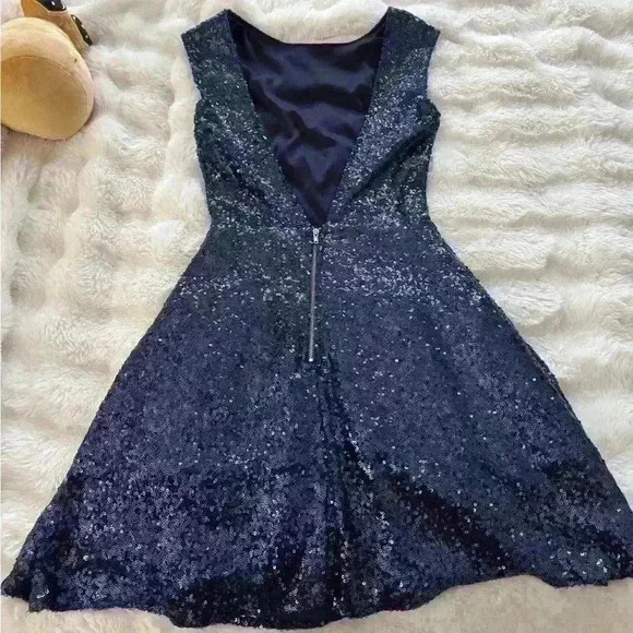 Woman’s Royal Blue Backless Prom Mini/Midi Gown Dress Sparkly Glitter  Night Out - Picture 5 of 8